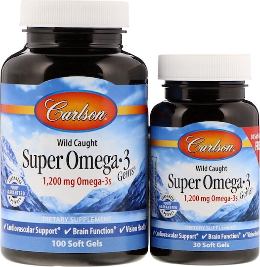 Carlson Labs Wild Caught Super Omega-3 Gems 1200 Mg [100+30 Softgels]