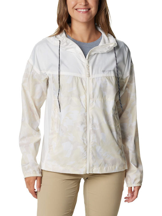 Columbia Women's Short Lifestyle Jacket Windproof for Spring or Autumn with Hood White