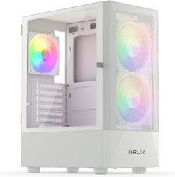 Krux Vako Gaming Midi Tower Κουτί Υπολογιστή με Πλαϊνό Παράθυρο και RGB Φωτισμό Λευκό