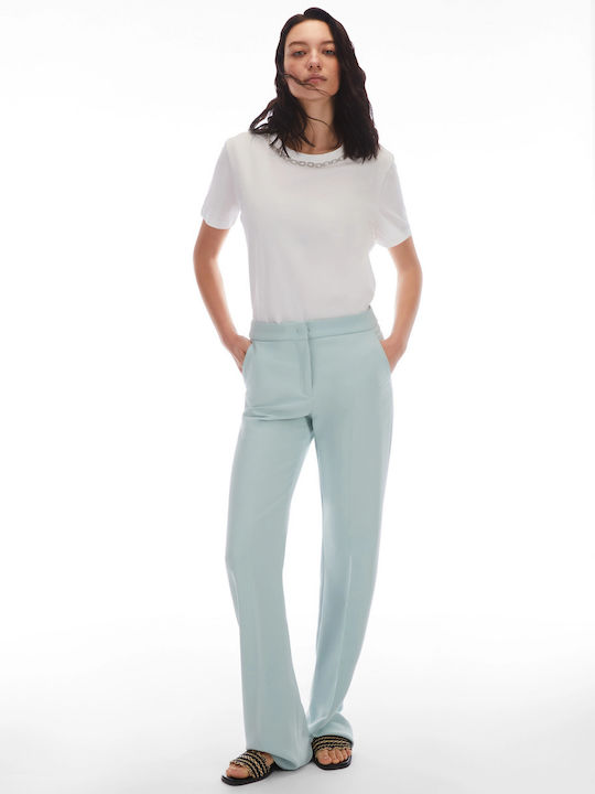 Women's Fabric Trousers Regular Fit Light Blue