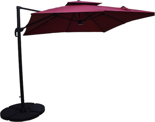 Umbrelă Profesională Suspendată Pătrată Din Aluminiu Roșie 3x3m
