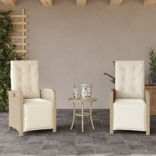 Scaun de exterior Rattan Bej cu pernă 2buc