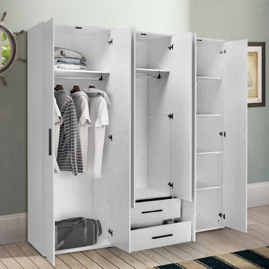 Six Door Wardrobe Bianco White 206x52x213cm