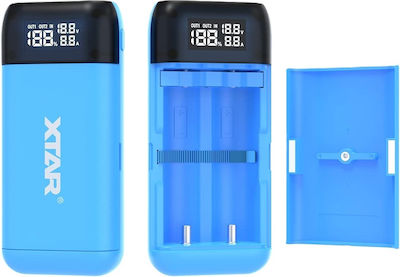 XTAR PB2SL USB Charger 2 Batteries Li-ion Size 18650/21700 in Blue color