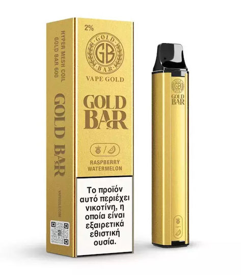 Gold Bar Țigară Electronică De Unică Folosință 600 Inhalări Raspberry Watermelon 2ml 20mg Aurie
