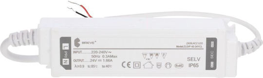 Breve LED Power Supply Waterproof IP65 Power 40W with Output Voltage 24V