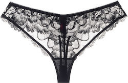 Chicret Γυναικείο Sexy String με Δαντέλα Μαύρο
