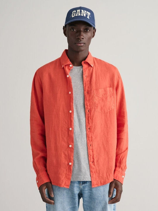 Gant Long-sleeved Linen Shirt Orange