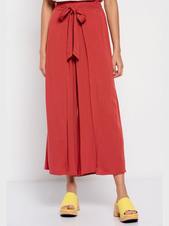 Funky Buddha Women's Fabric Trousers with Elastic Orange