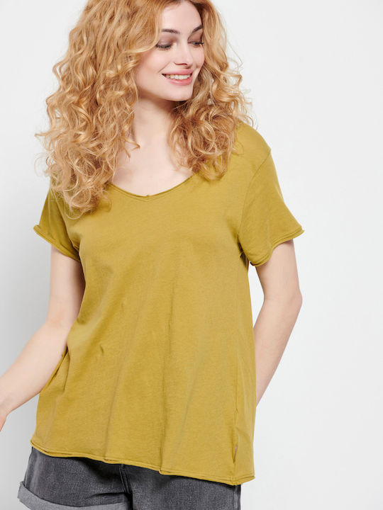 Funky Buddha Women's T-shirt with V Neck Olive