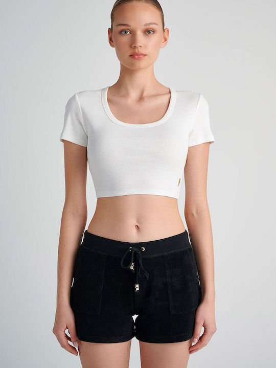 SugarFree pentru Femei de Vară Crop Top din Bumbac cu Mâneci Scurte Alb