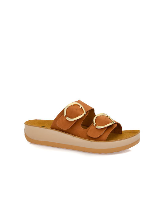 Parex Anatomic Flatforms Synthetic Leather Women's Sandals Brown