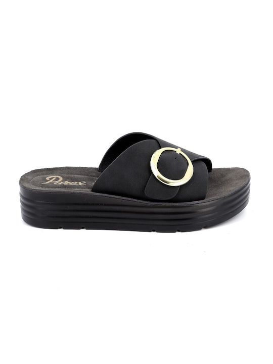 Parex Leather Women's Flat Sandals Flatforms in Black Color