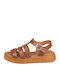 Leder Flache Sandalen für Damen mit Riemen Flatforms in Tabac Braun Farbe