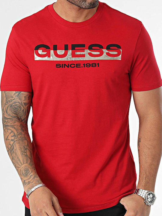 Guess T-shirt Bărbătesc cu Mânecă Scurtă Chili Red