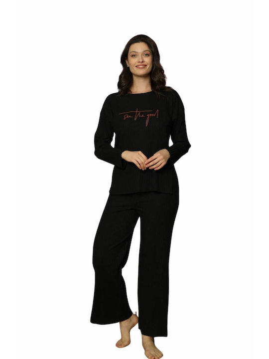 Marilyn Mood Winter Women's Pyjama Set Cotton Black