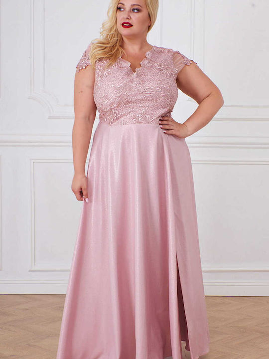 Brak Maxi Φόρεμα για Γάμο / Βάπτιση με Δαντέλα Ροζ