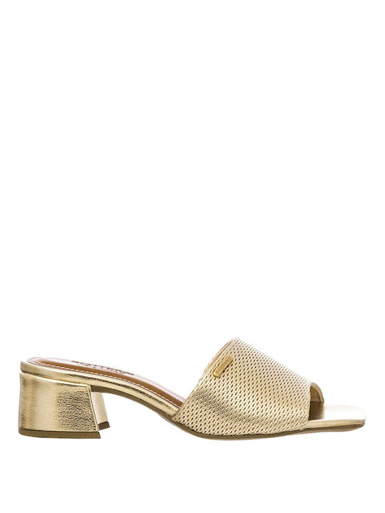 Bottero Heel Leather Mules Gold