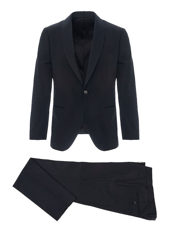 19V69 Men's Suit with Vest Black