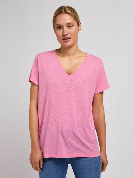 Lee Γυναικεία Καλοκαιρινή Μπλούζα Βαμβακερή Κοντομάνικη Ροζ