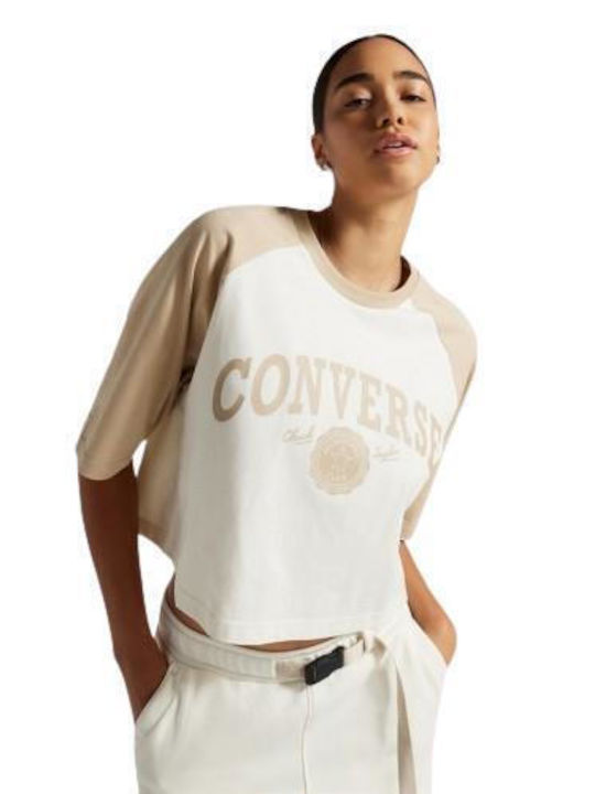 Converse Γυναικείο Αθλητικό Crop T-shirt Μπεζ