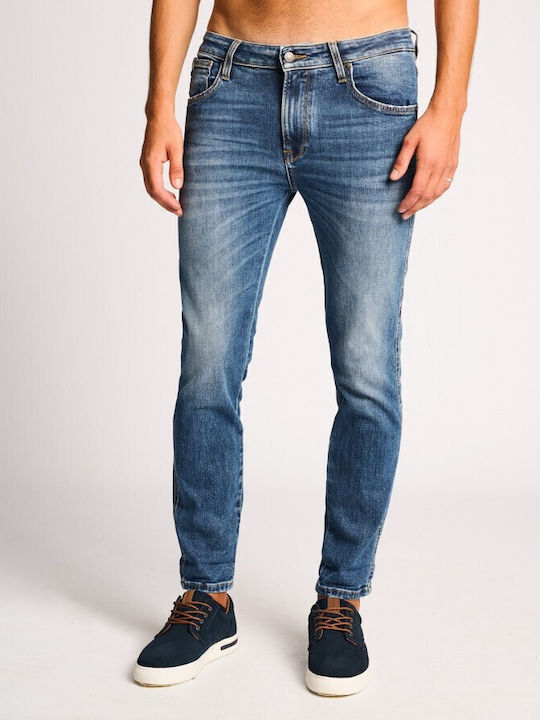 Sapphire Ανδρικό Παντελόνι Τζιν Ελαστικό με Slim Tapered Εφαρμογή Μπλε