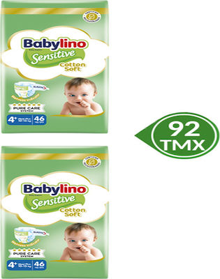 Babylino Tape Diapers Sensitive Cotton Soft Sensitive 1+1 No. 4+ for 10-15 kgkg 92pcs