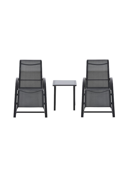 Deckchair Metallic Black with Table 169x59x66cm.