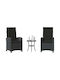 Bistro Garden & Outdoor Furniture Set for Small Outdoor Spaces 3 Pieces Black with Pillows