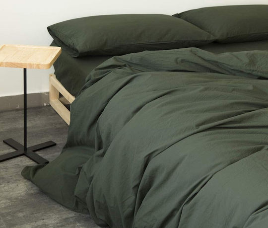 MayHome Bettwäsche-Set Überdoppel mit Gummiband 160x200+25cm. Haki 4Stück