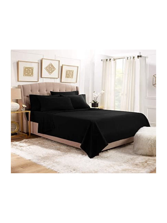 MayHome Duvet Set Queen 220x240cm Black Velvet-Black Metal 3pcs 350 GSMGsm