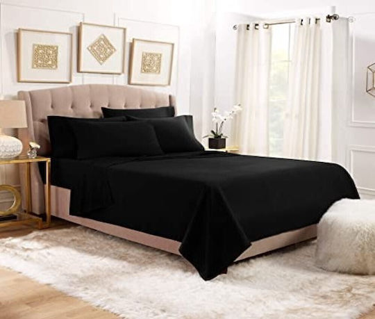 MayHome Duvet Set Queen 220x240cm Black Velvet-Black Metal 3pcs 350 GSMGsm