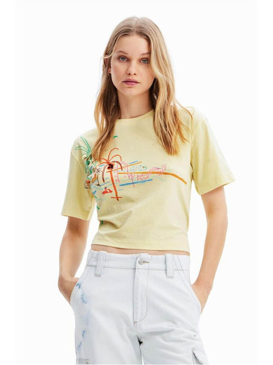 Desigual Γυναικείο T-shirt Κίτρινο