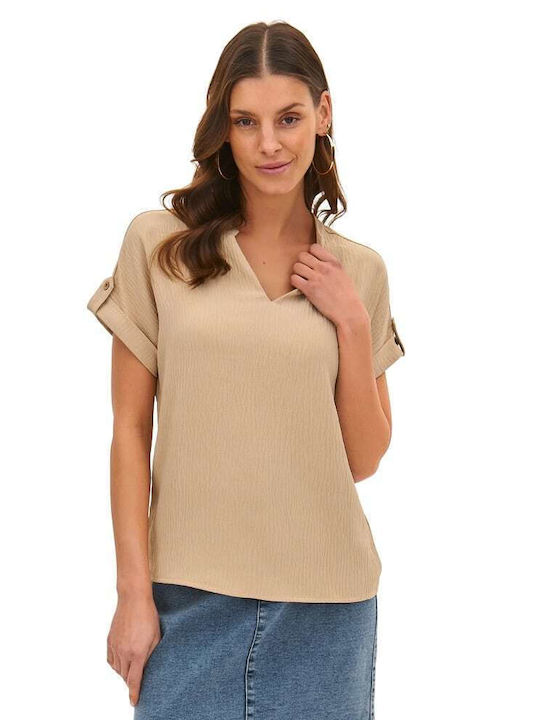 Top Secret Women's Summer Blouse Short Sleeve Beige