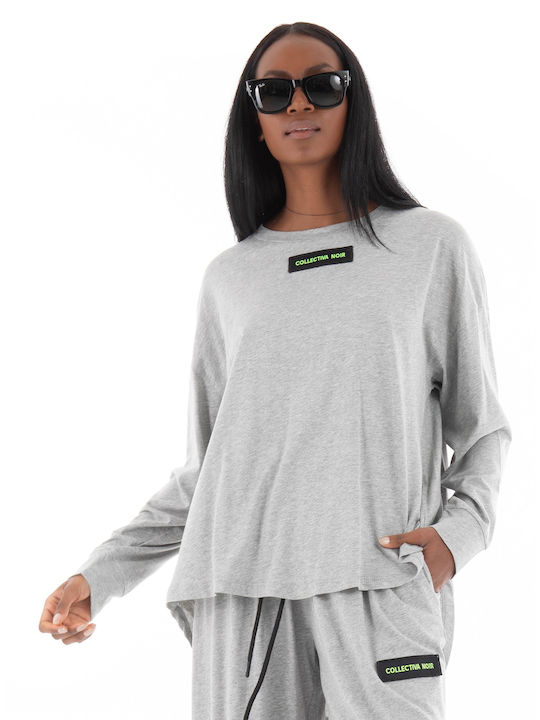 Collectiva Noir Women's Summer Blouse Long Sleeve Gray