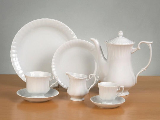 Cryspo Trio Set Tassen Tee aus Porzellan Weiß 250ml 6Stück