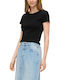 S.Oliver Women's Summer Crop Top Cotton Short Sleeve Black