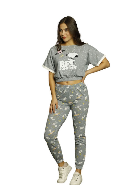 Lindros Damen Pyjama-Set Baumwolle Gray