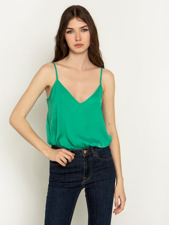 Toi&Moi Women's Summer Blouse Satin with Straps Green