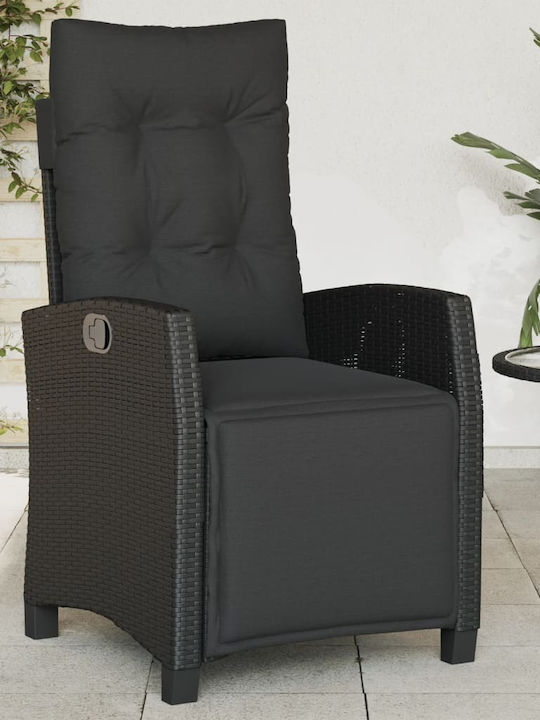 Outdoor Chair Rattan Black with Cushion 57x66x93cm