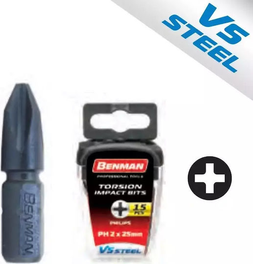 Benman Бит за Винтоверт Кръст с Размер PH2 V5 Steel