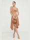 Pinko Midi Dress Draped Tan