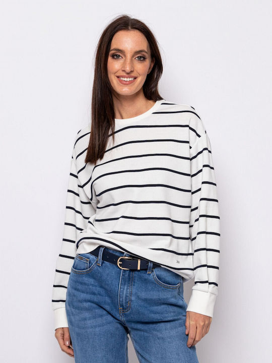 Heavy Tools Women's Summer Blouse Long Sleeve Striped Blue