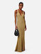 Elisabetta Franchi Maxi Dress with Ruffle Gold