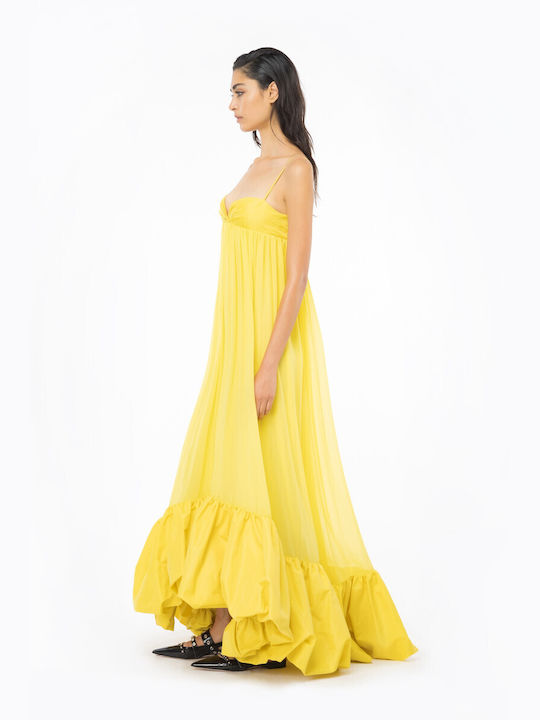 Pinko Maxi Kleid mit Rüschen Gelb