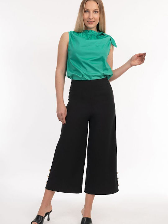 BelleFille Damen Stoff Palazzo-Hose Schwarz