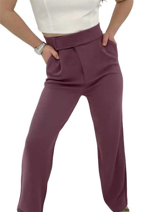 Collection Women's High-waisted Fabric Trousers in Regular Fit Purple