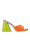 Satin Mules with Chunky High Heel in Orange Color