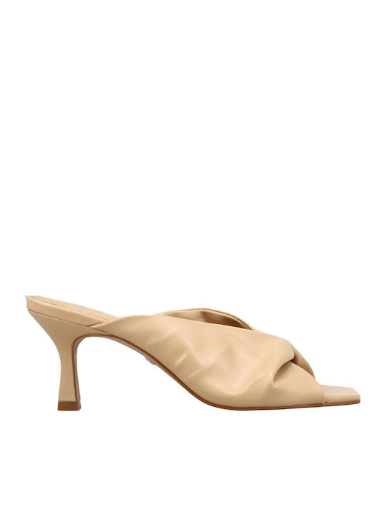 Carrano Leder Mules mit Hoch Absatz in Beige Farbe