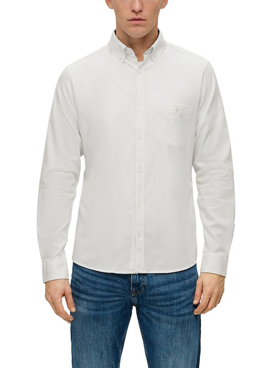 S.Oliver Men's Shirt Long Sleeve Cotton White